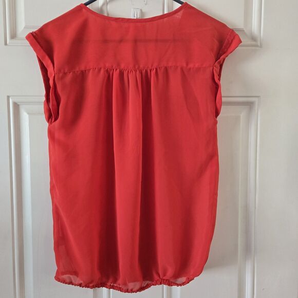 Marisol Women's Size Medium Sheer Cap Sleeve Blouse Red Relaxed Flowy Fit Summer - Picture 3 of 7